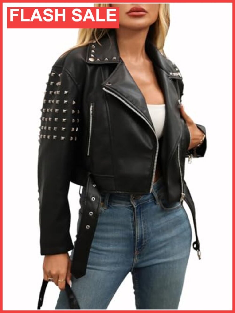 Faux Leather Moto Jacket Studded Rivet Biker Coat